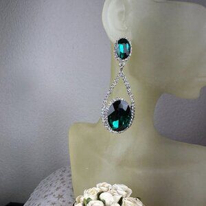 NEW Shiny Stunning Double Oval Green Crystal Dangling Earrings